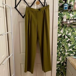 Mango wide leg high waist palazzo pants trousers olive size 10